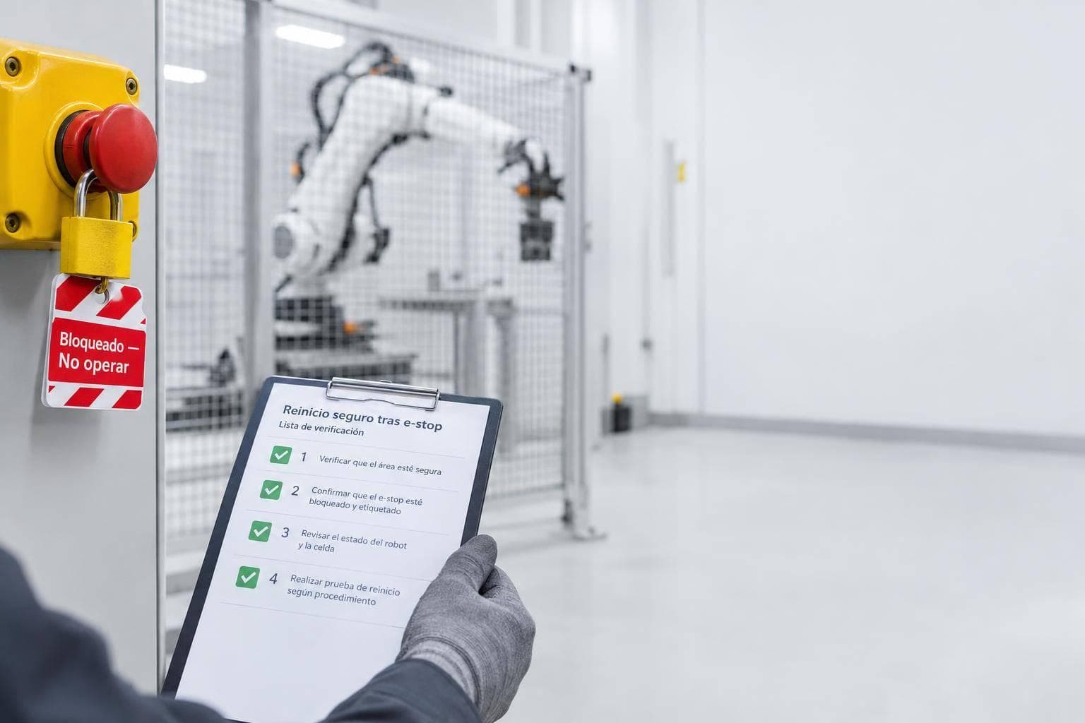 Procedimientos de reinicio seguro tras e-stop en robots