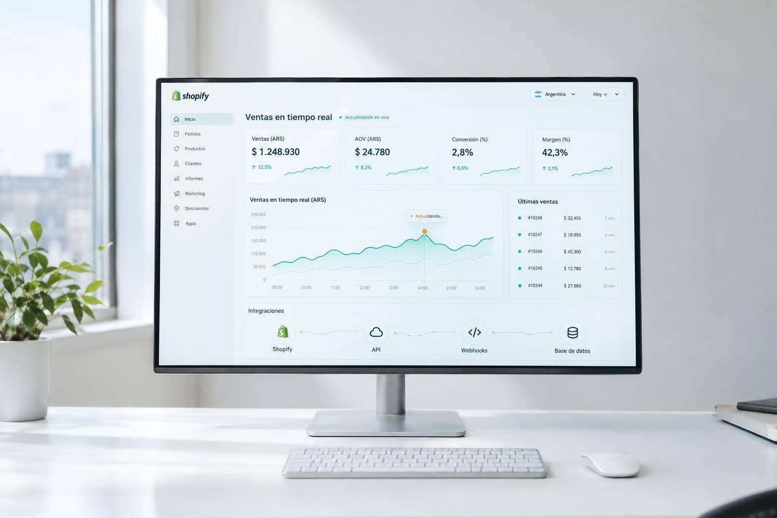 Dashboard de ventas en tiempo real para Shopify